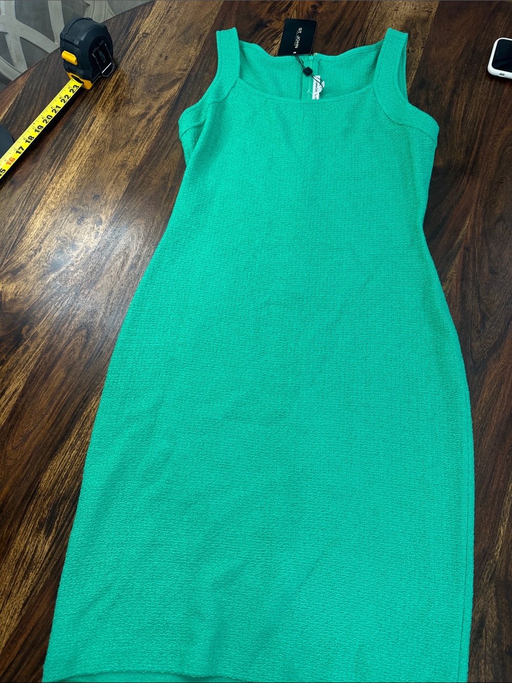 St. John Turquoise Square-Neck Knit Sheath Dress